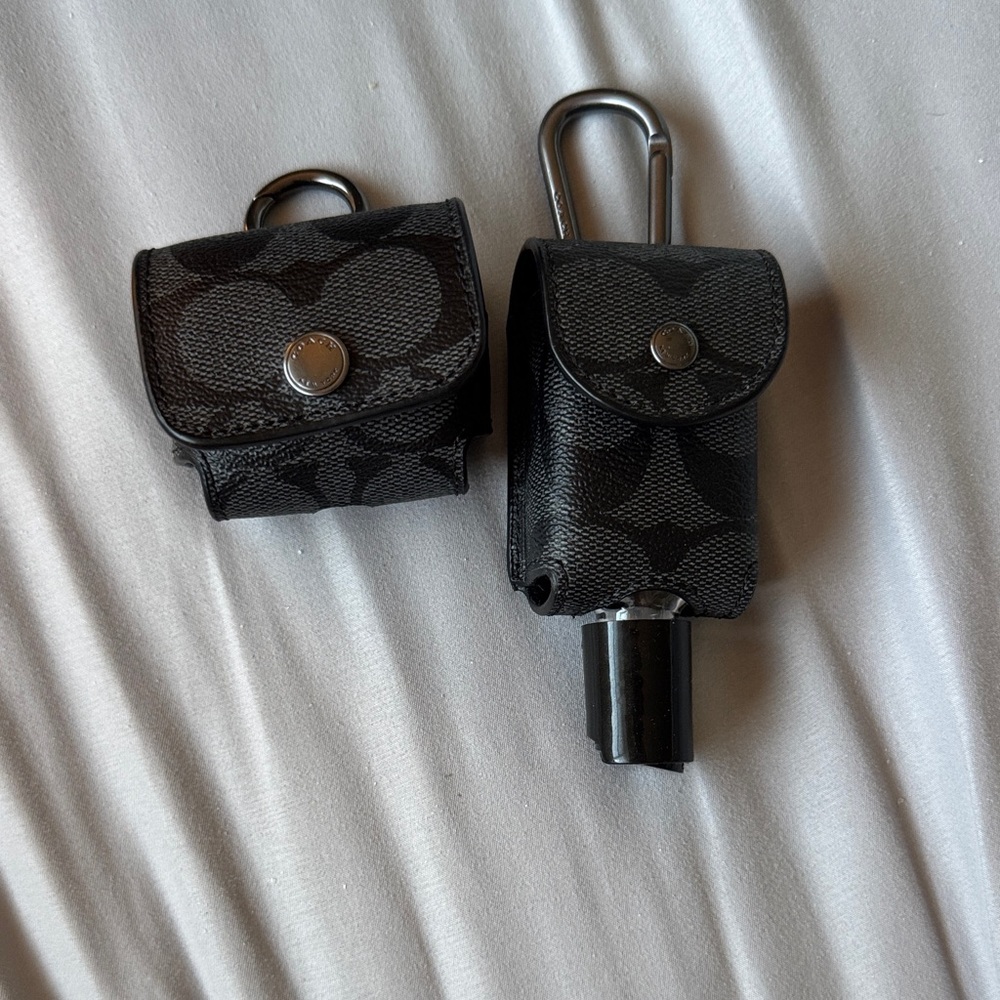 Coach Monogram Patterned sanitizer/earpods keychain charm